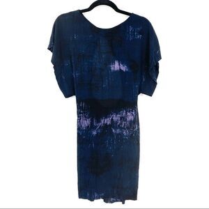 Yigal Navy & Black Silk Open‎ back zip  Dress Size 4